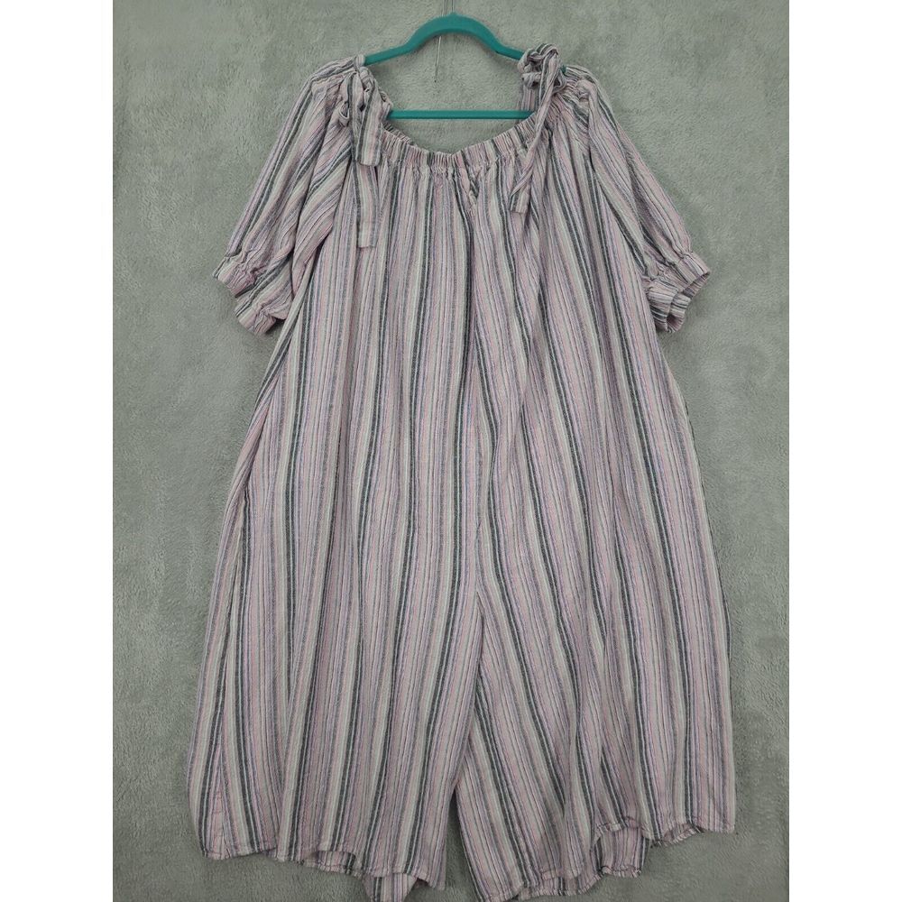 Karen T Design Linen Wide Leg Jumpsuit  2XL Off The Shoulder Striped Flowly BOHO